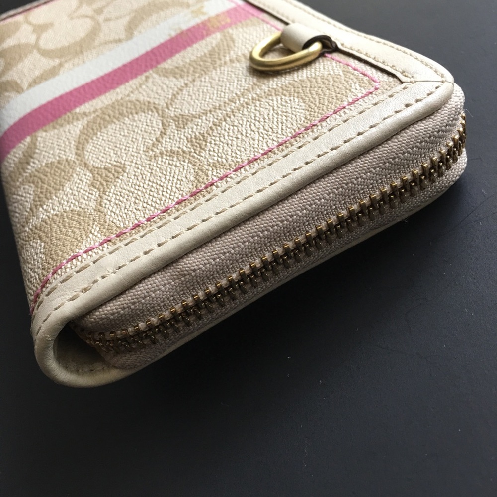 Coach Heritage Accordion Wallet Stripe Signature Tan Pink Monogram Canvas Zip - Picture 3 of 10